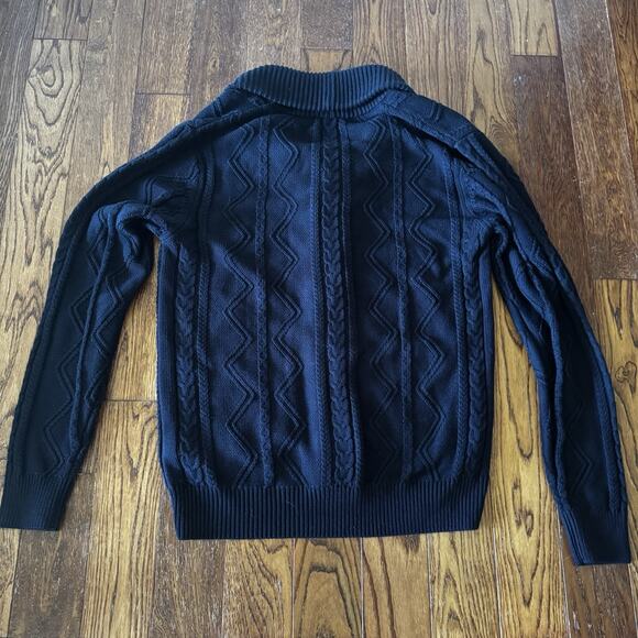 New Liverpool Mens Medium Cable Shawl Collar Cardigan Fisherman Navy Sweater - Picture 2 of 16